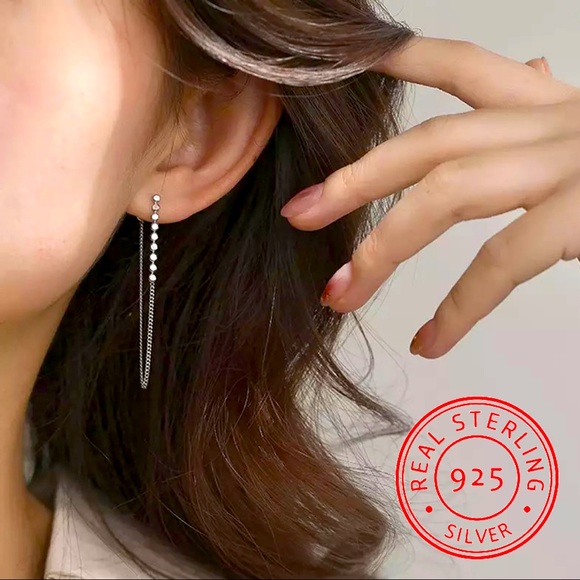 Jewelry - NEW! 925 (Stamped) Sterling Silver Thin Trendy Dangle Bead-Link Chain Earrings!